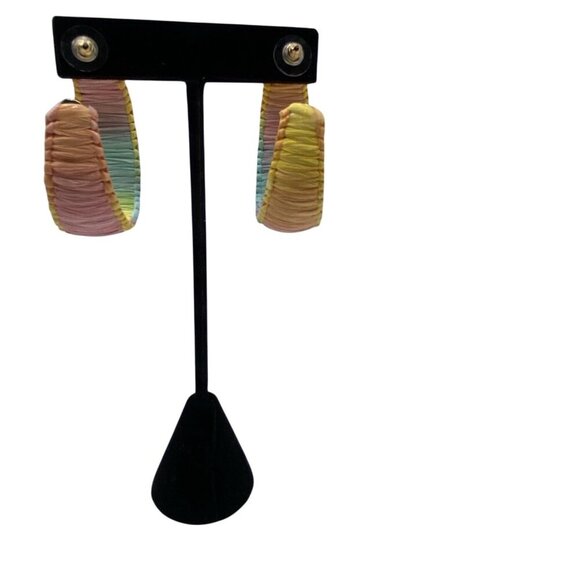 Handmade Raffia Hoop Earrings Rainbow Wrap Korean Summer Beach Party Jewelry - Picture 8 of 8